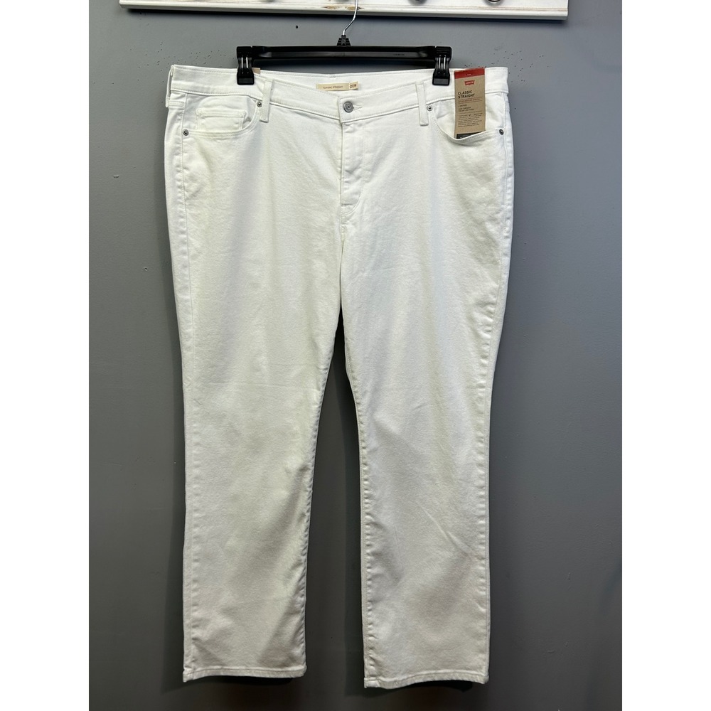 Levi Jeans Women 20W White Classic Straight Stellar Stretch Mid Rise Denim Pants